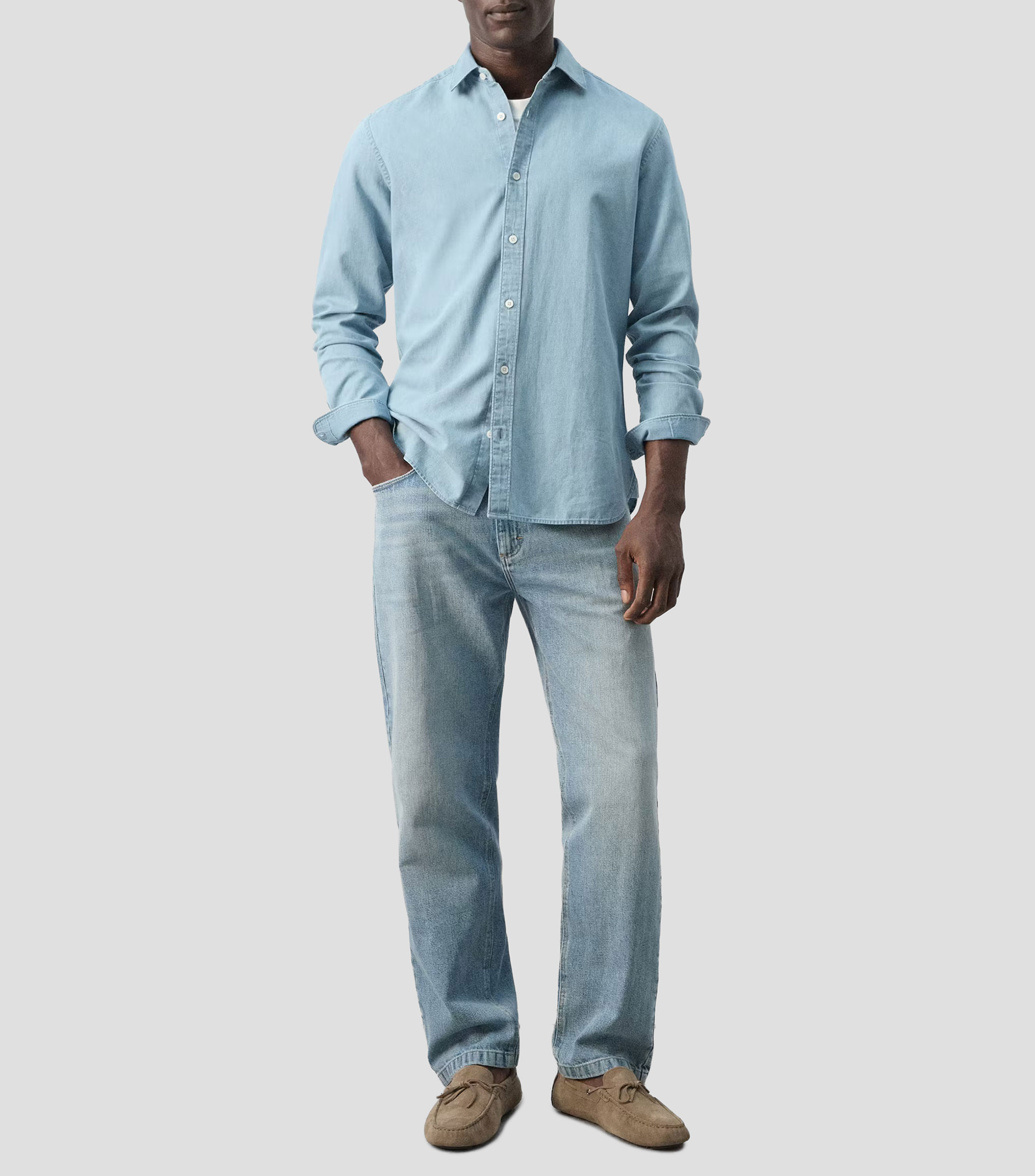 Camisa lisa manga larga Hombre